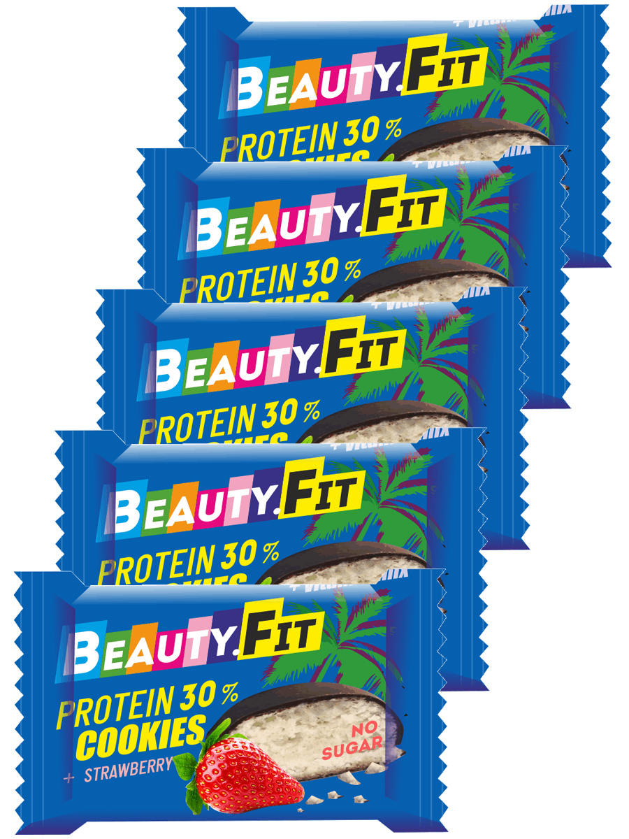 фото Протеиновое кокосовое печенье beauty fit/ protein 30% cookies, 5шт х 40г (клубника)