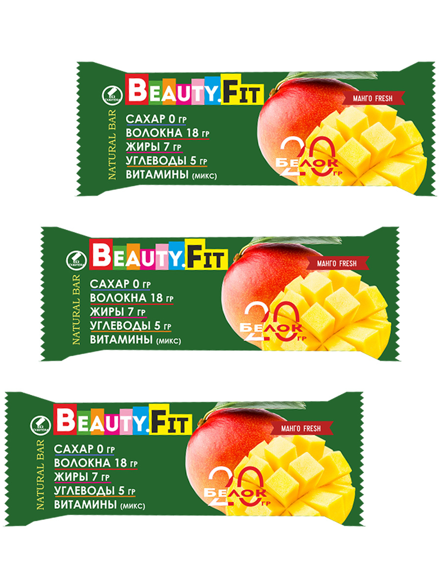 фото Протеиновые батончики beauty fit/ natural bar, 3шт х 50г (манго fresh)