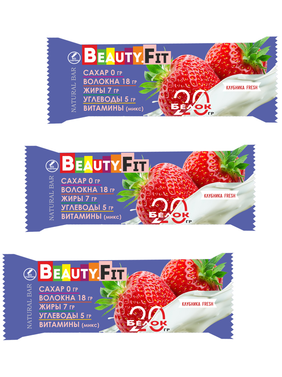 фото Протеиновые батончики beauty fit/ natural bar, 3шт х 50г (клубника fresh)