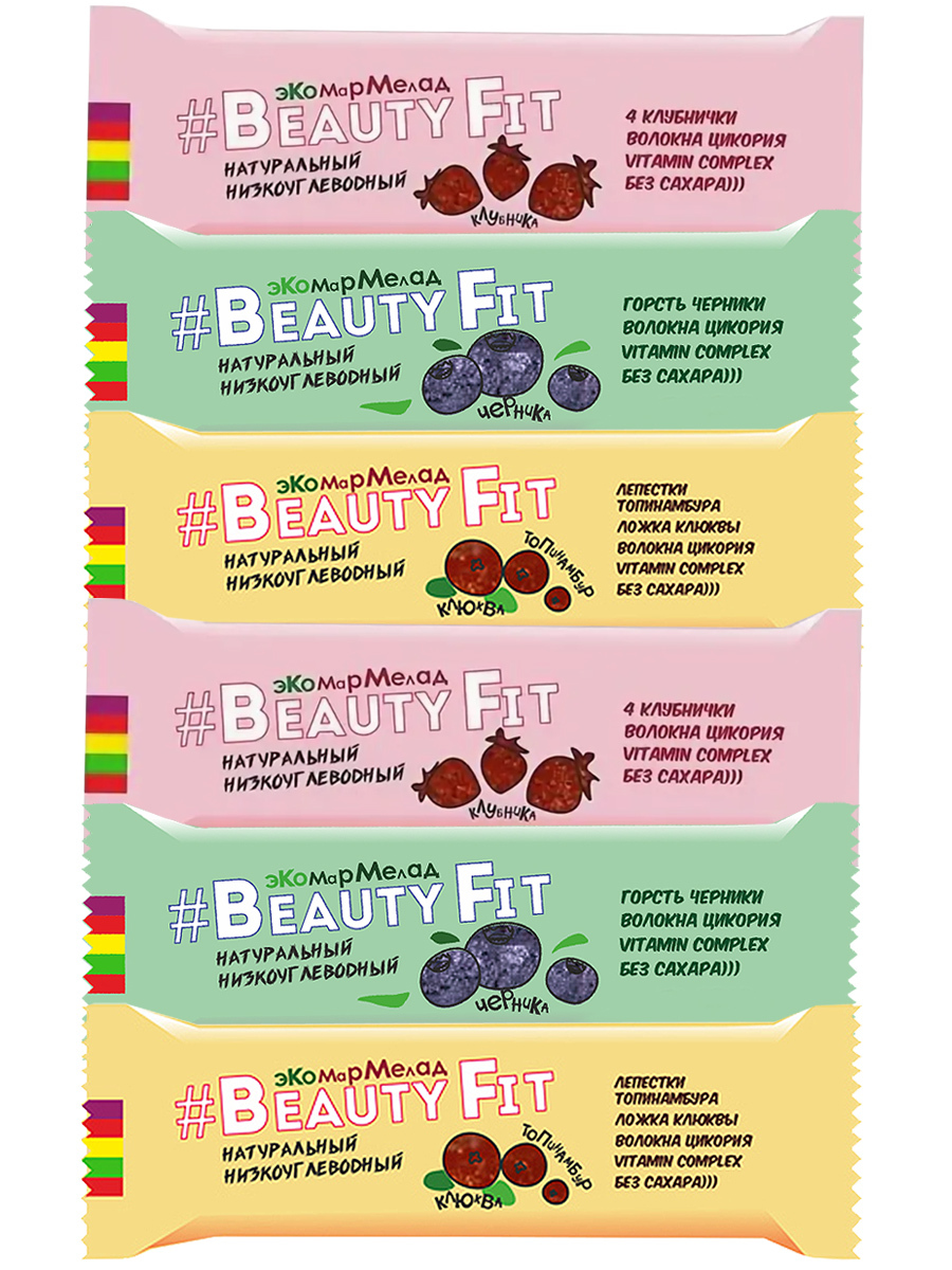 

Низкоуглеводный ЭкоМармелад без сахара BEAUTY FIT, 6х50г Ассорти