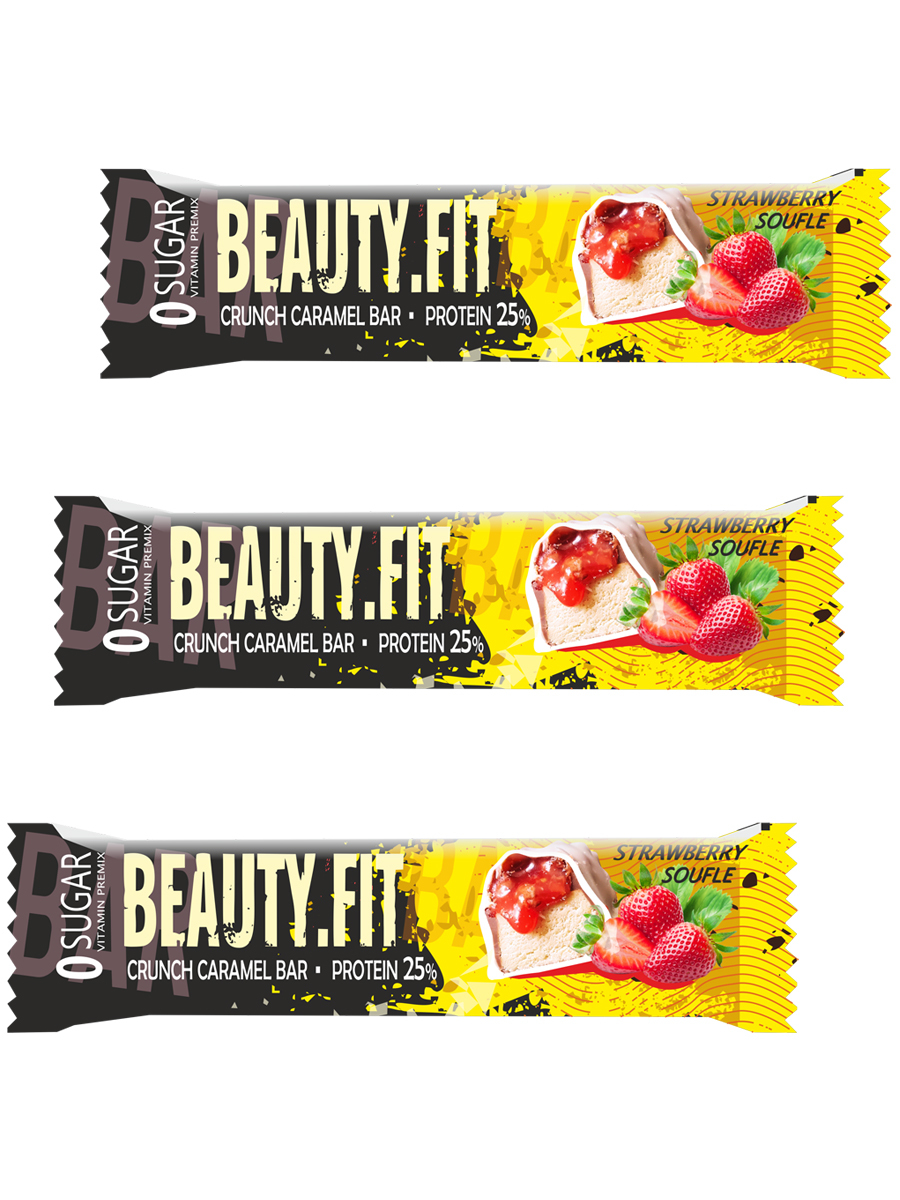 фото Протеиновые батончики кранч beauty fit protein bar 25%, 3х60г (клубника-белый шоколад)