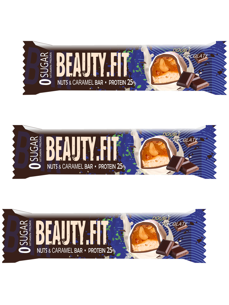 фото Протеиновые батончики кранч beauty fit protein bar 25%, 3х60г (двойной шоколад)