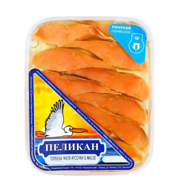 

Горбуша Бухта Пеликанoff соленая кусочки филе 280 г