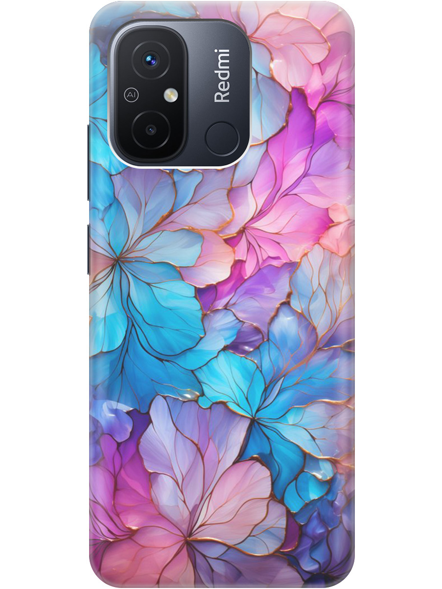 

Силиконовый чехол на Xiaomi Redmi 12C с рисунком "Цветочный витраж", Голубой;розовый, 20001232