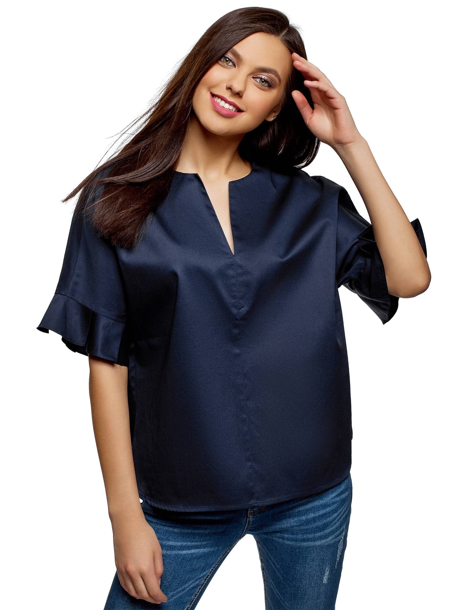 

Блуза женская oodji 13K05001 синяя 36 EU, 13K05001