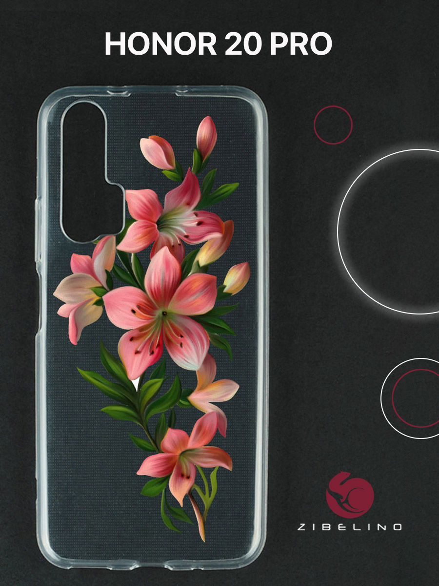 

Чехол для Honor 20 pro прозрачный с рисунком, с принтом лилия, ZUTC-HON-20PRO