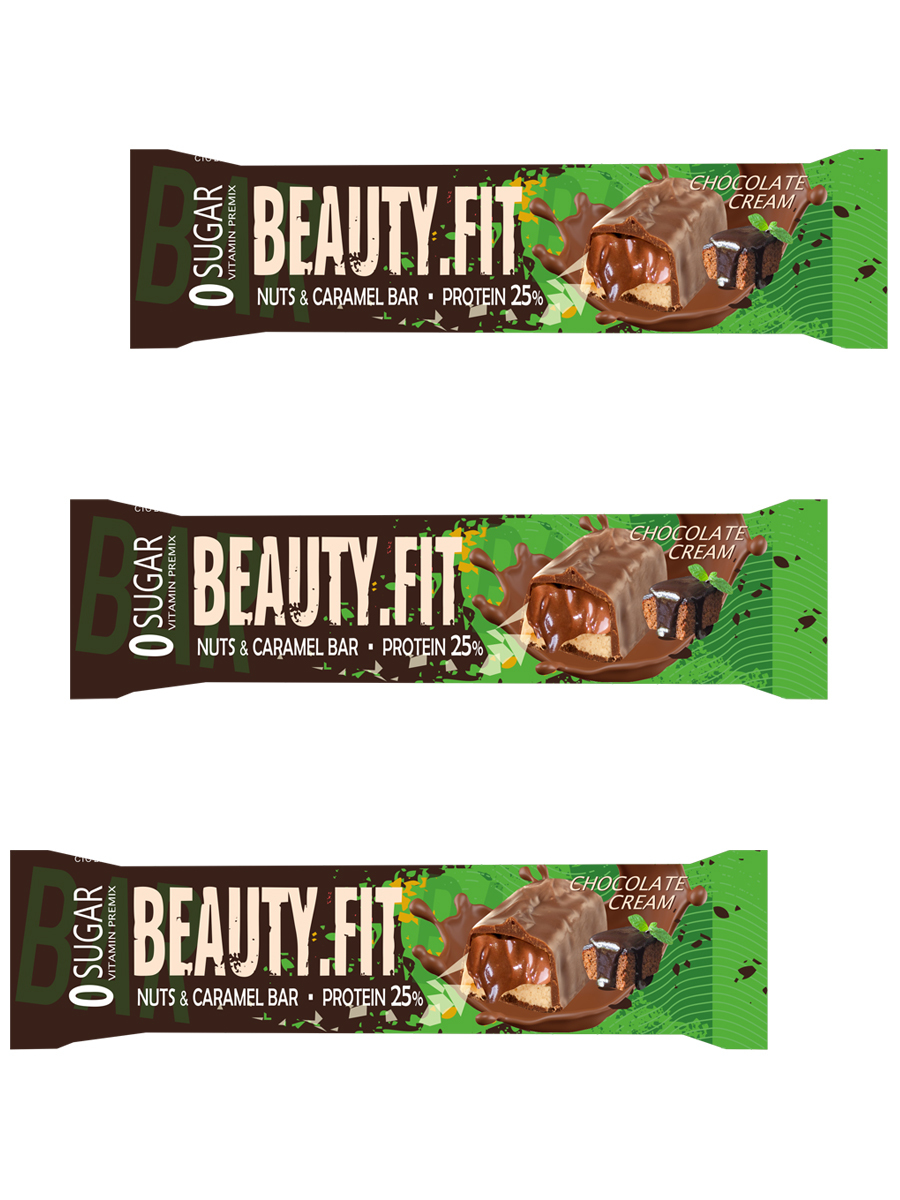 Протеиновые батончики Кранч BEAUTY FIT Protein Bar 25%, 3х60г (Шоколадный крем)