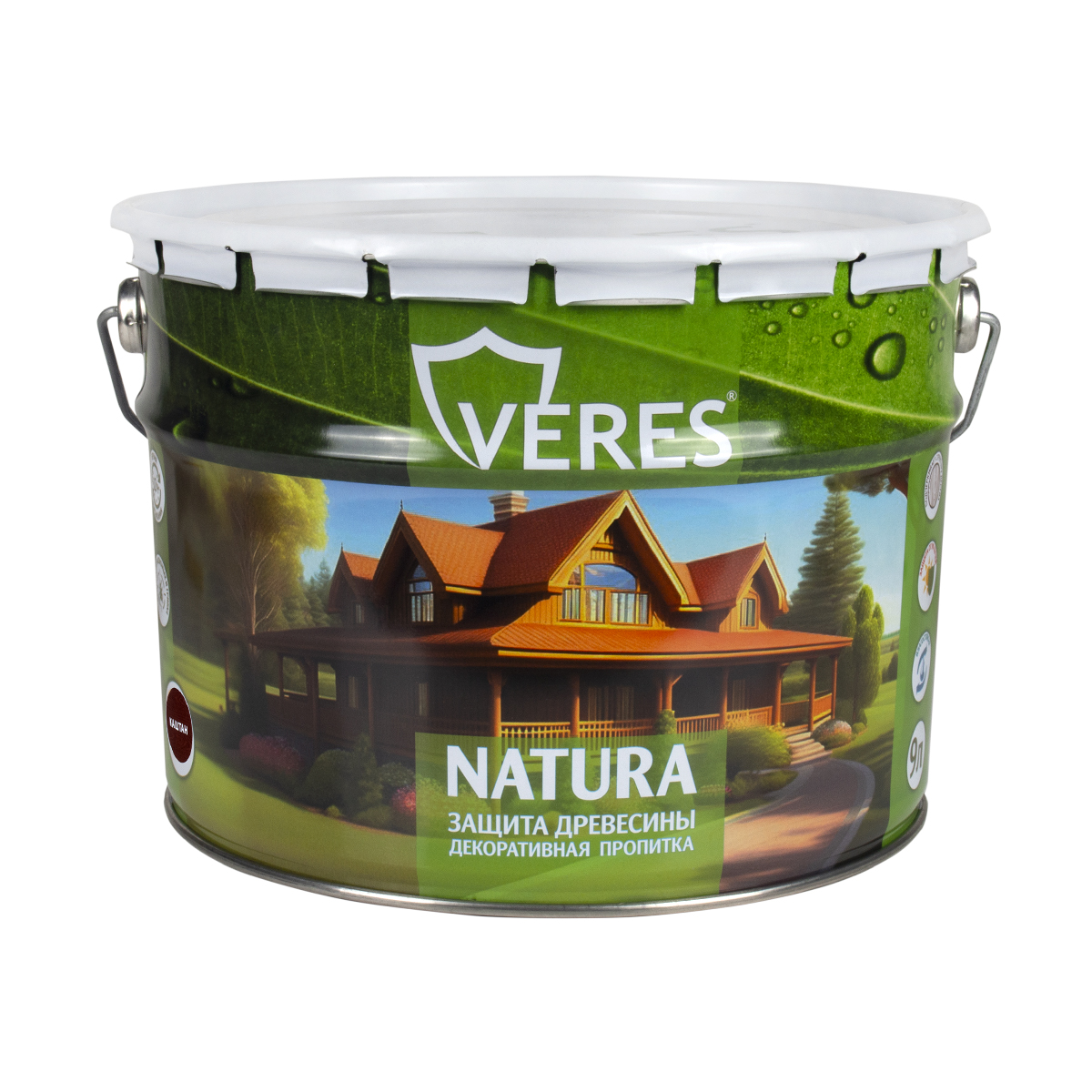 Декоративная пропитка для дерева Veres Natura полуматовая 9 л каштан, VR-139