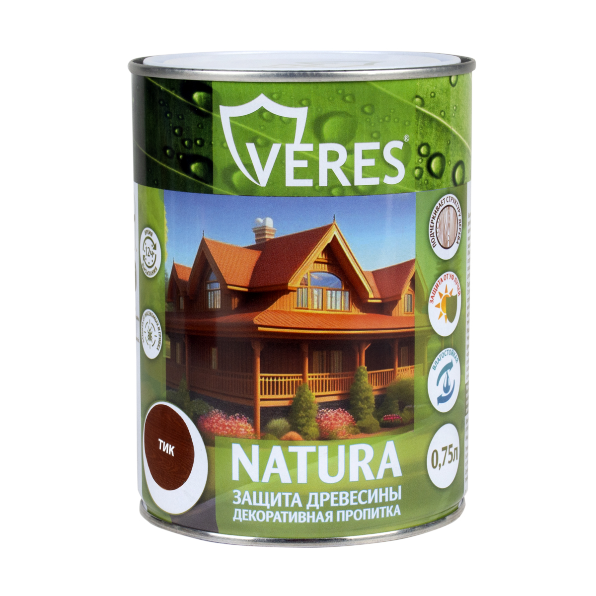 Декоративная пропитка для дерева Veres Natura полуматовая 0 75 л тик, VR-128 пропитка veres