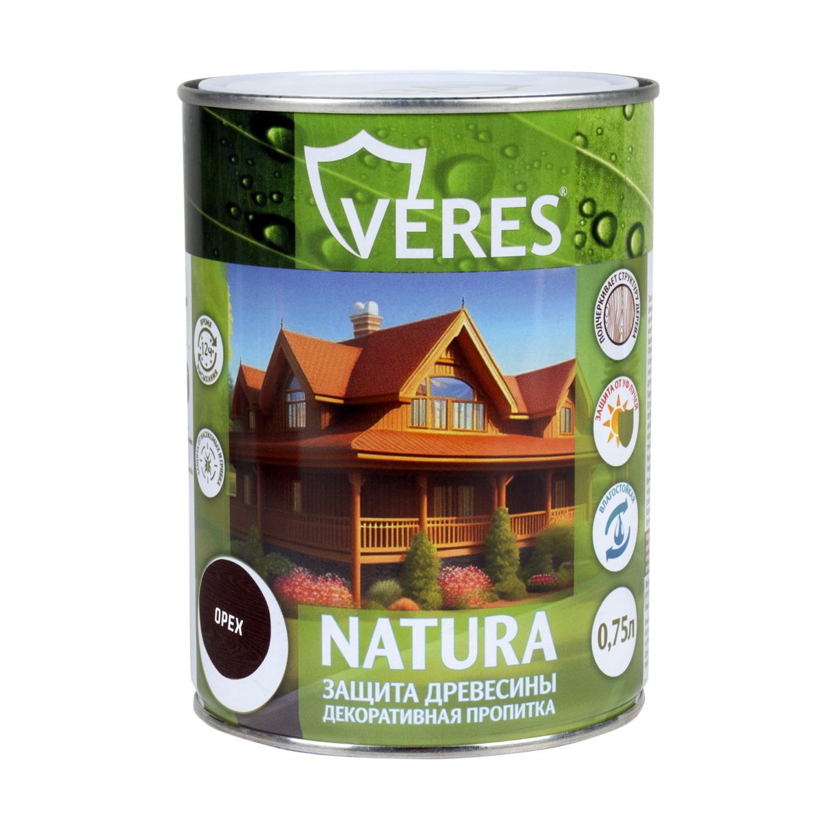Декоративная пропитка для дерева Veres Natura полуматовая 0 75 л орех, VR-116