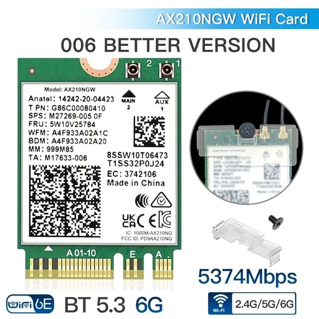 

Приемник Wi-Fi NoBrand AX210 с Bluetooth 5.3