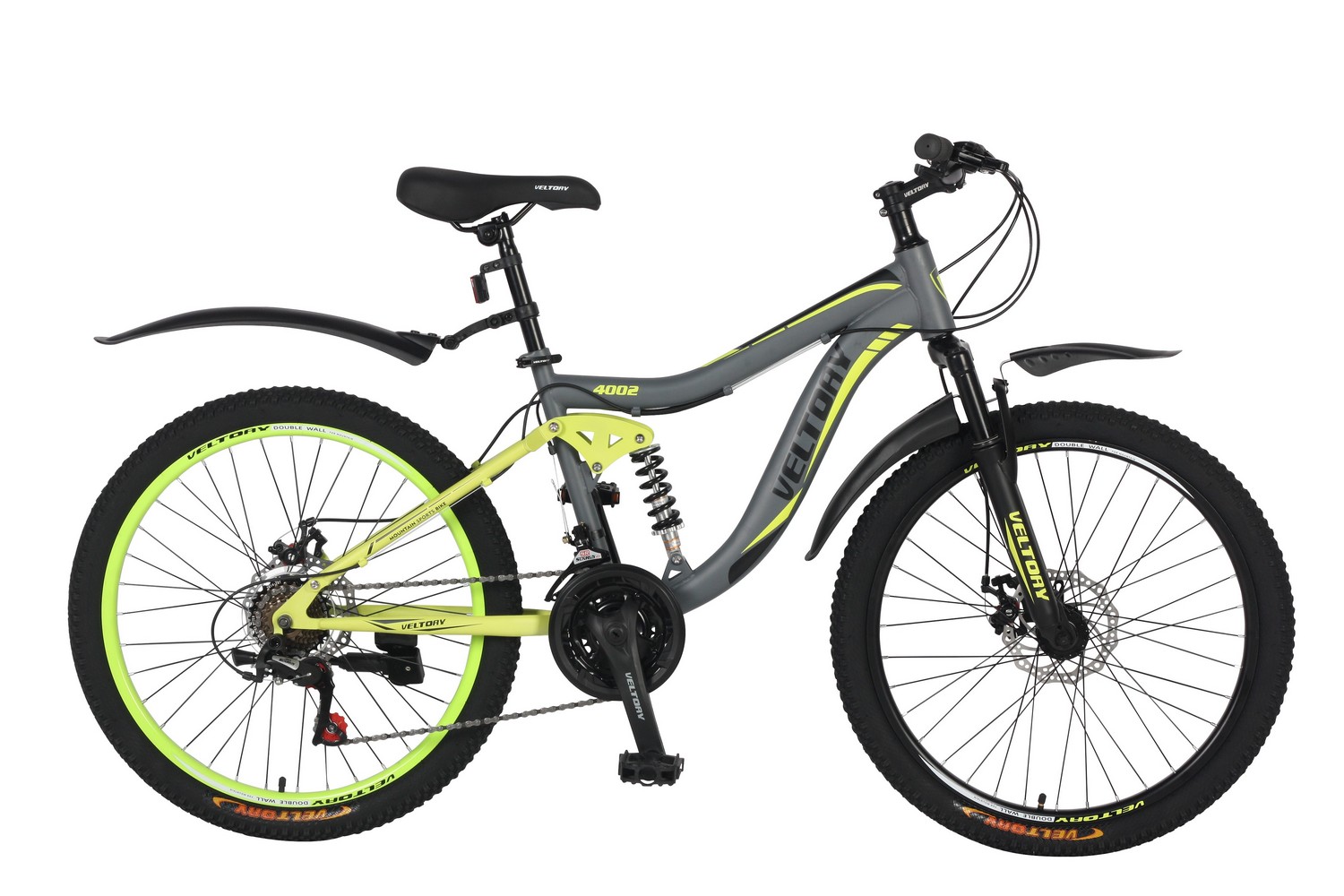 Велосипед подростковый двухподвес 24D-4002 серый мат. с желтым 2024 рост 130-150см