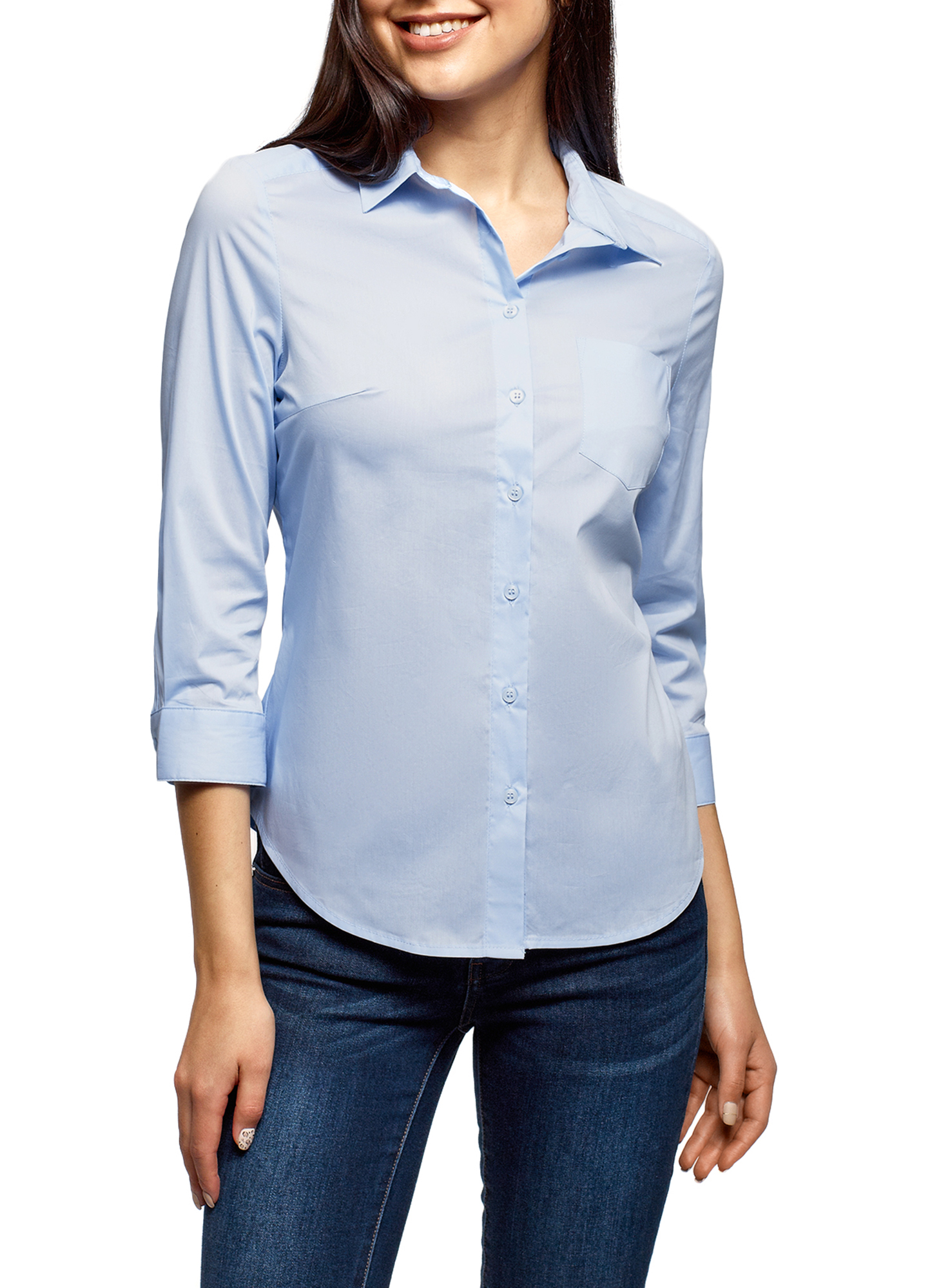 фото Рубашка женская oodji 13k01005b синяя 34 eu