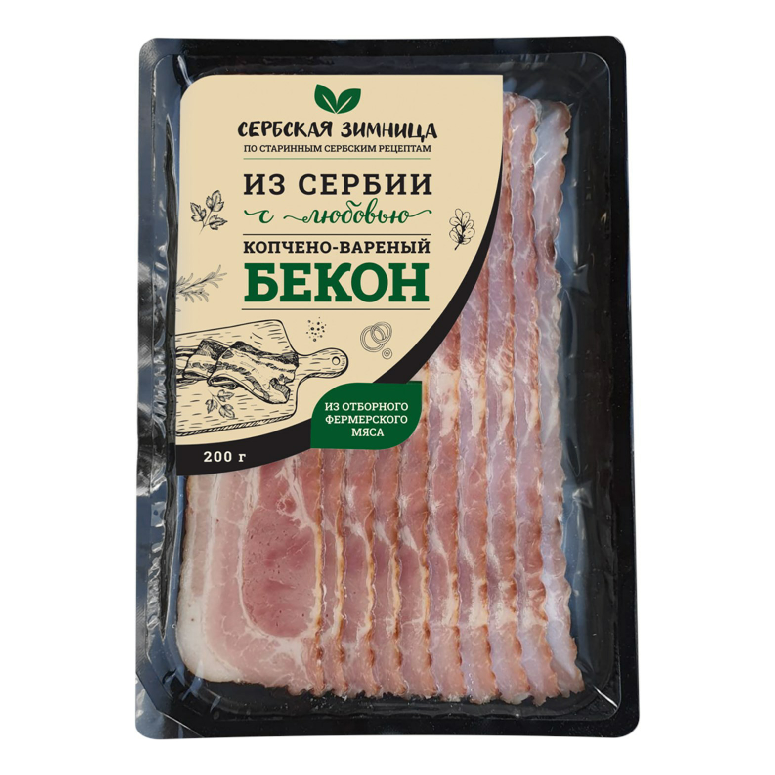 

Бекон варено-копченый Сербская Зимница нарезка 200 г
