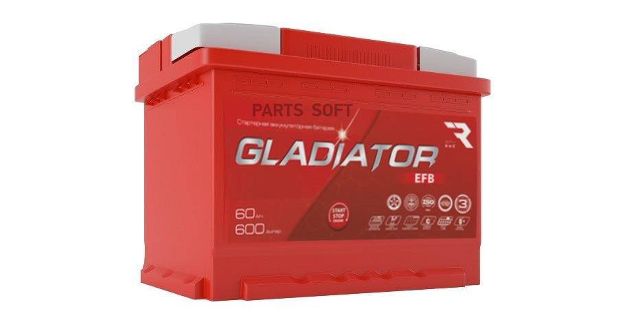Аккумулятор Gladiator Efb 60 Ah, 600 A, 242X175X190 Прям. Gladiator gef6010
