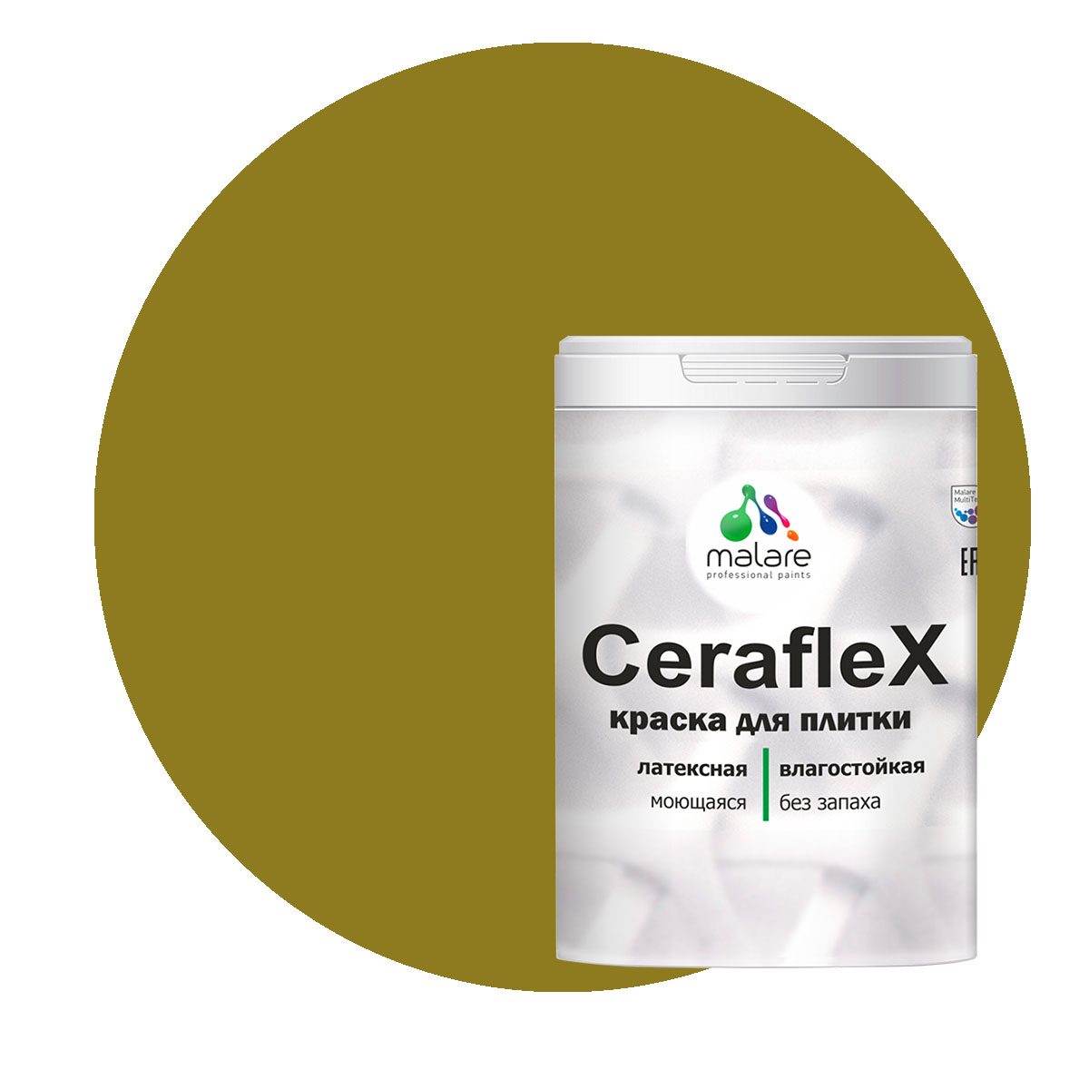 

Краска Malare Ceraflex для кафельной плитки и стен в ванной, греческая олива, 1 кг, Желтый, Ceraflex-1