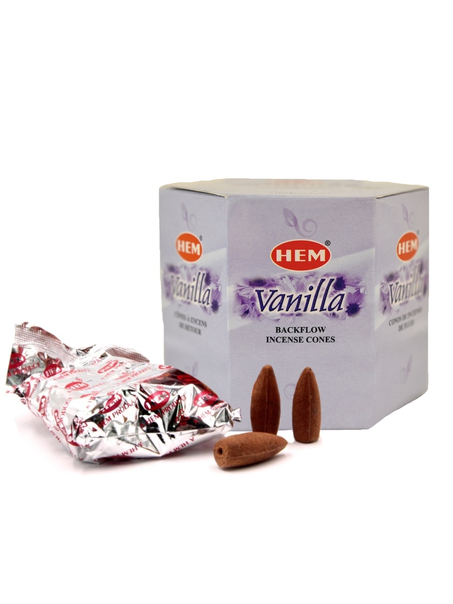 

Благовония конусы стелющийся дым Ваниль HEM BackFlow Vanilla Cones, 40шт.