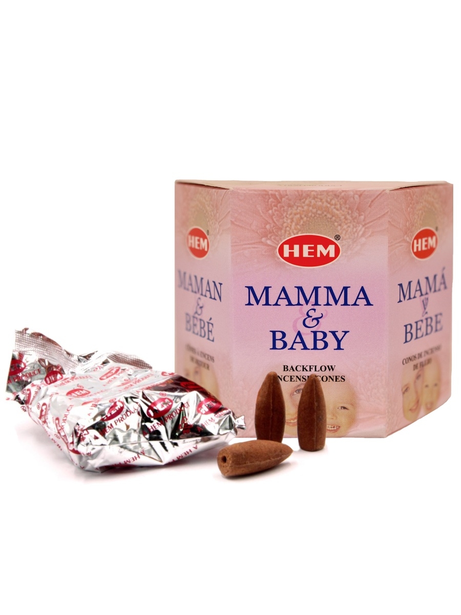 

Благовония конусы стелющийся дым Мама и Малыш HEM BackFlow Mamma & Baby Cones, 40шт.