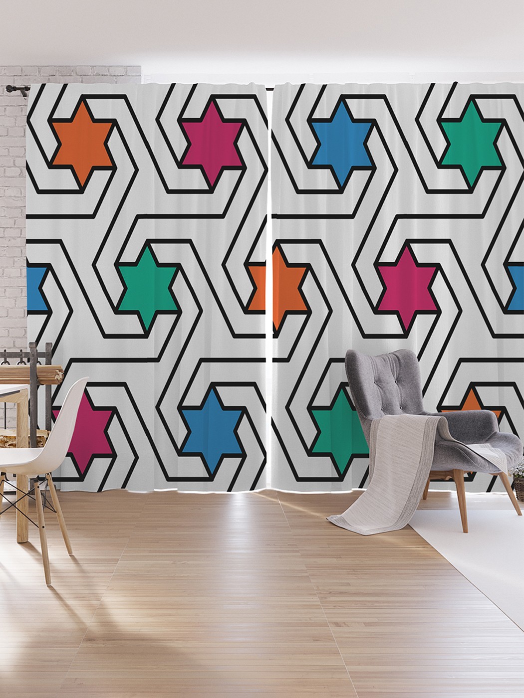 

Шторы под лён JoyArty "Узоры со звездами", серия Oxford DeLux, 340х265 см, Узоры со звездами