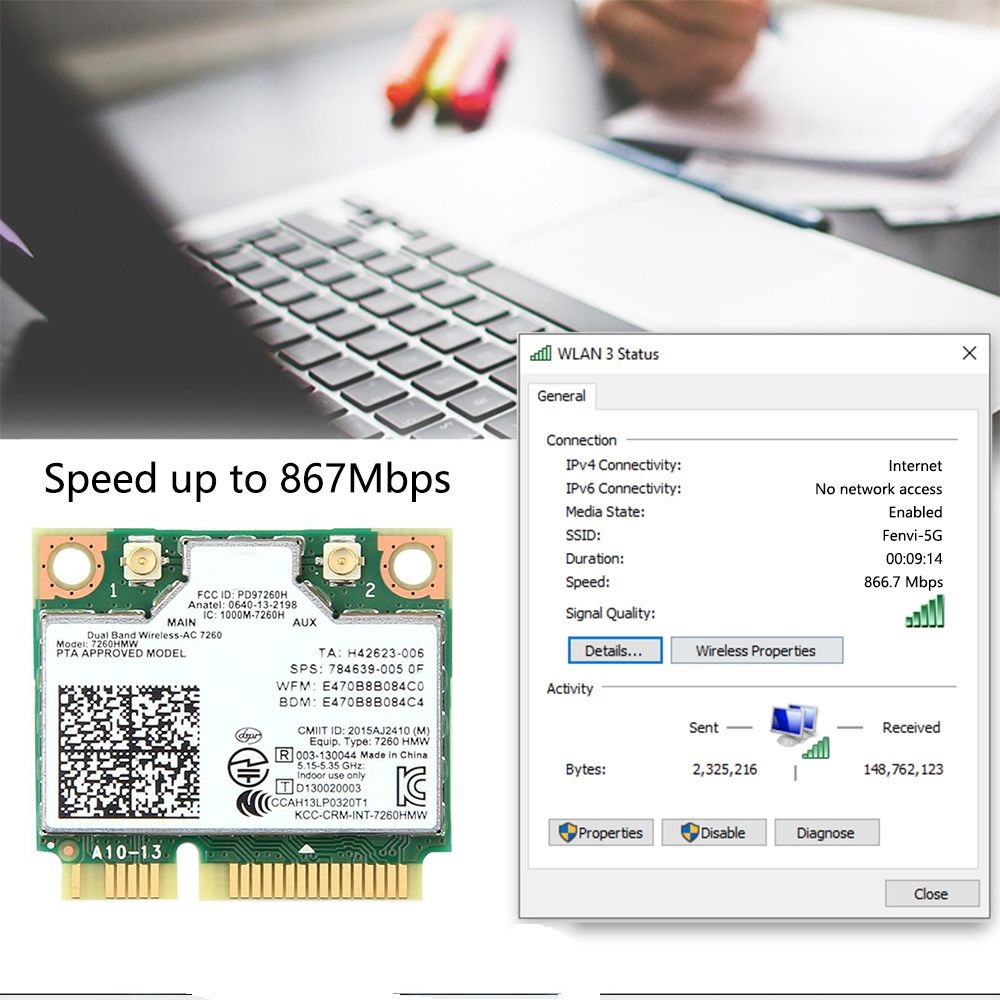 

Приемник Wi-Fi NoBrand Mini PCI-e 802.11a; 802.11g; 802.11n; 802.11ac, Зеленый;белый