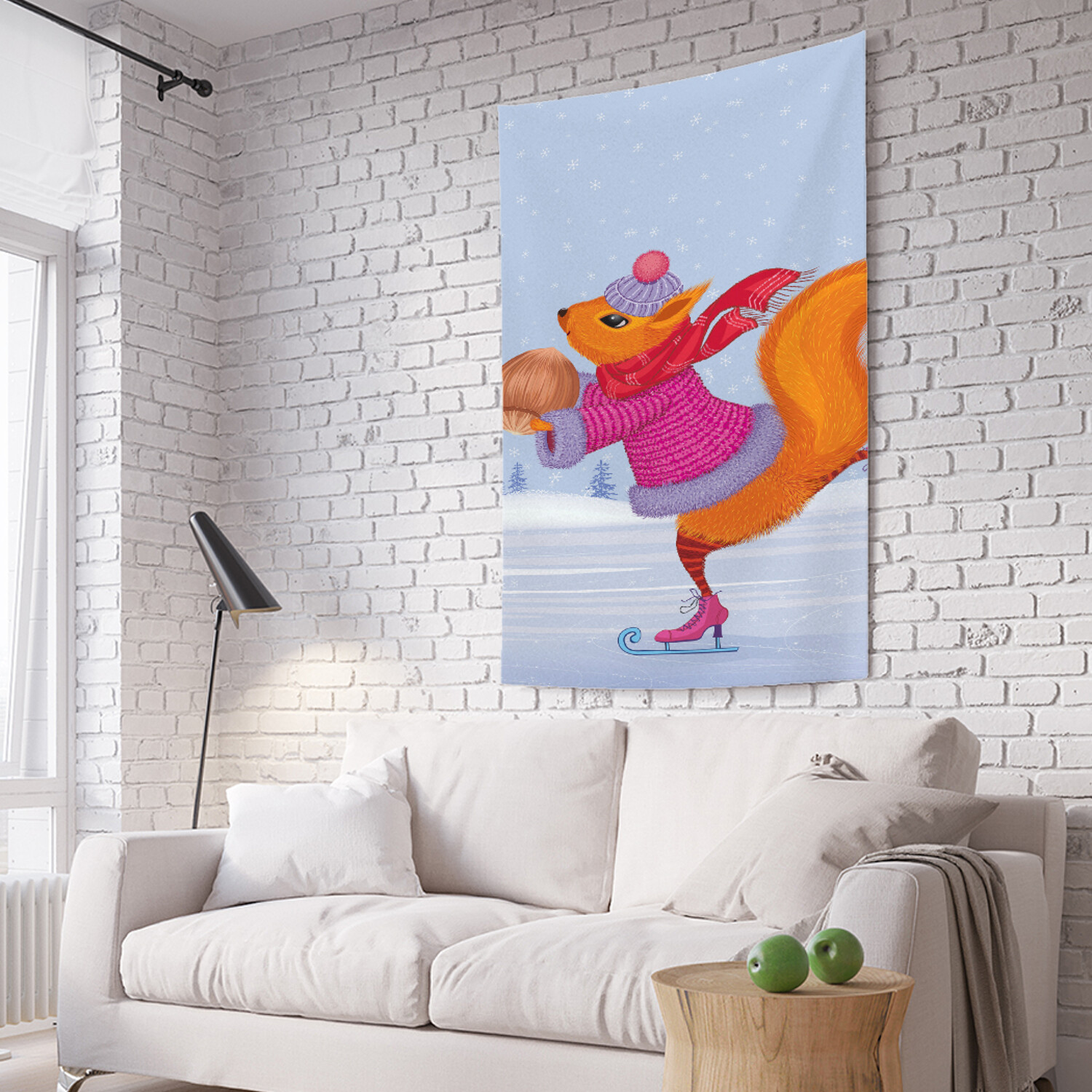 фото Вертикальное фотопанно на стену joyarty "белка на коньках", 150x200 см