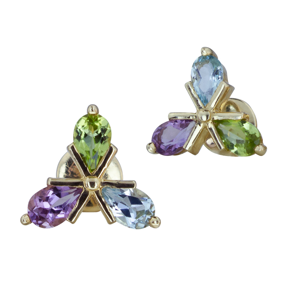 

Серьги пусеты из желтого золота ALORIS Серьги 1732АТХ, хризолит/аметист/топаз, Серьги 1732АТХ