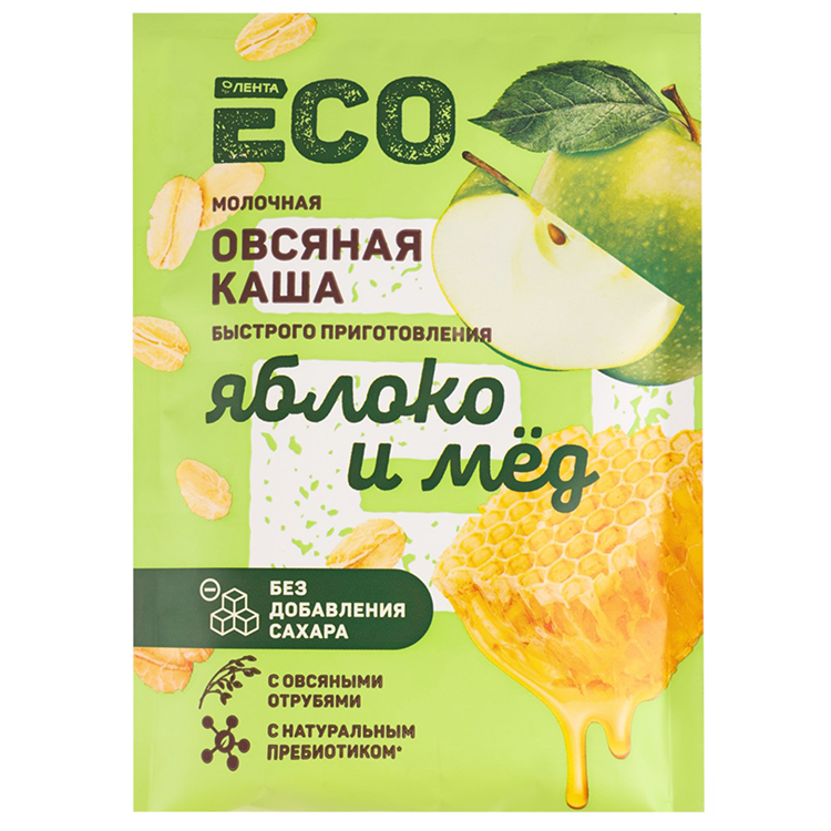 фото Каша лента есо овсяная молочная с яблоком и медом 40 г лента eco