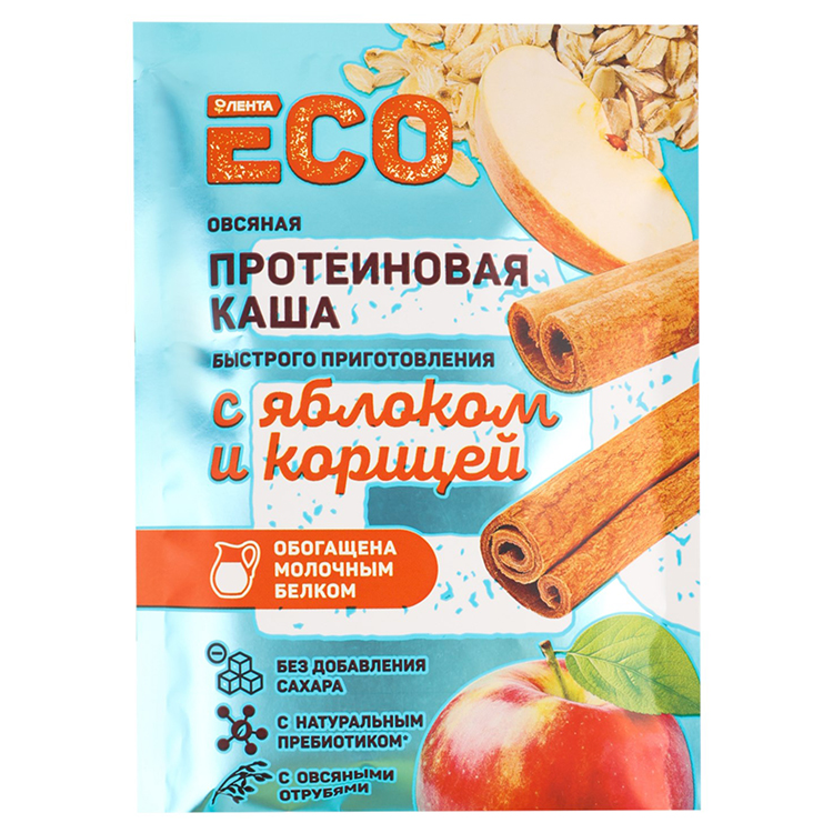 фото Каша лента есо овсяная протеиновая с яблоком и корицей 40 г лента eco