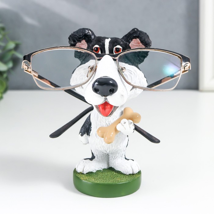 фото Сувенир полистоун подставка под очки "пёсик с косточкой" 13,8 см nobrand