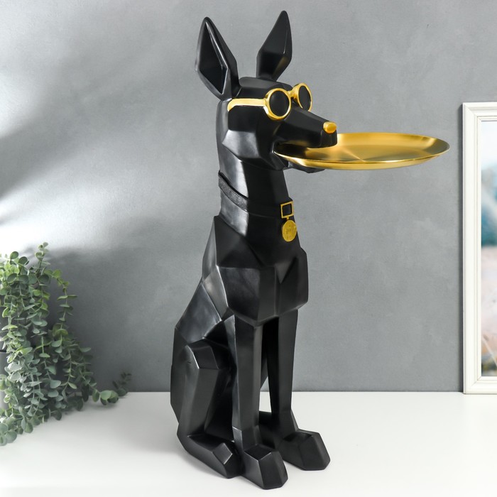 фото Сувенир полистоун подставка 3d "чёрный пёс в очках" d=26 см 77х26х20 см nobrand
