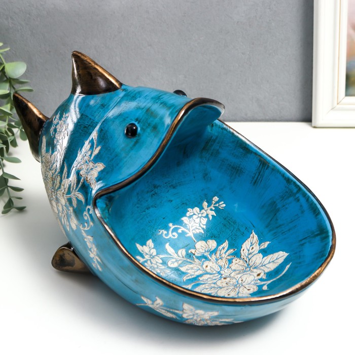 фото Сувенир полистоун подставка "рыба с цветами" состаренный синий 20,5х31,5 см nobrand