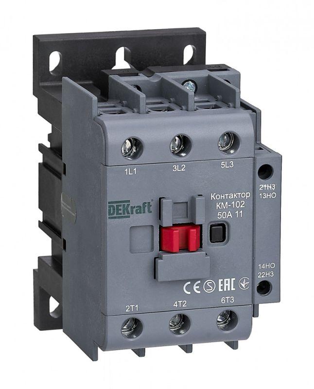 

Контактор DEKraft КМ-102, 1НО+1НЗ, 50 А, 220/230 В, АС3/АС4