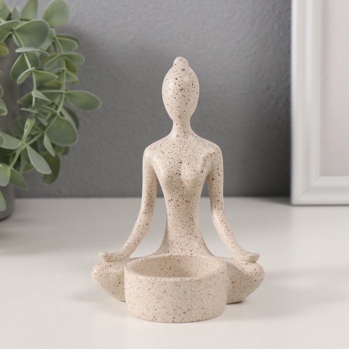 

Подсвечник Девушка. Поза лотоса белый в крапинку 8,3х8,5х11,7 см, Бежевый