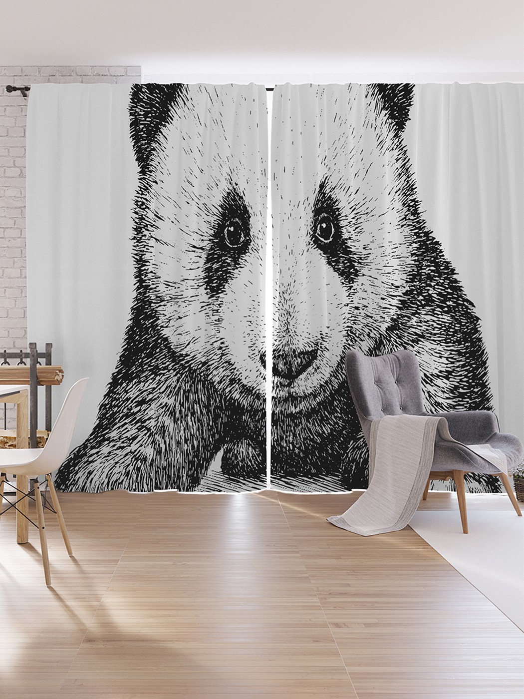 

Шторы под лён JoyArty "Мохнатая панда", серия Oxford DeLux, 340х265 см, Мохнатая панда