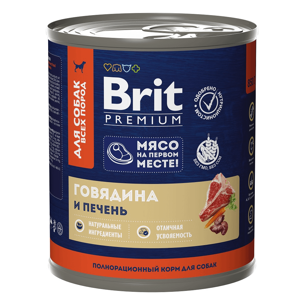 

Влажный корм Brit Premium с говядиной и печенью для собак 750 г