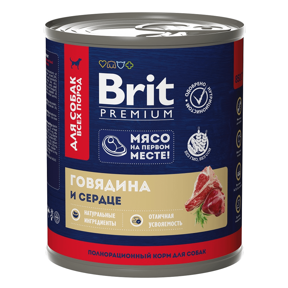 

Влажный корм Brit Premium с говядиной и сердцем для собак 750 г