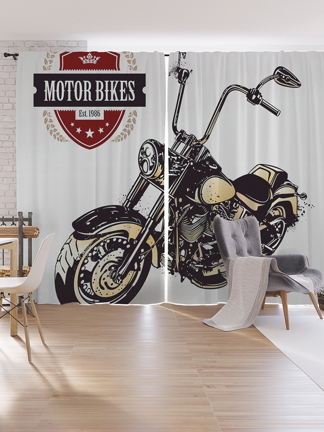 фото Шторы под лён joyarty "новые мотоциклы", серия oxford delux, 340х265 см
