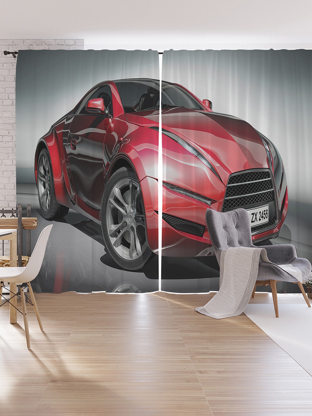 фото Шторы под лён joyarty "автомобильная выставка", серия oxford delux, 340х265 см