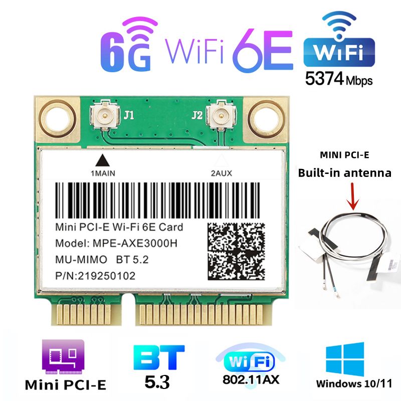 

Приемник Wi-Fi NoBrand Mini PCI-e 802.11n; 802.11ax; 802.11a; 802.11g; 802.11ac, Зеленый;белый
