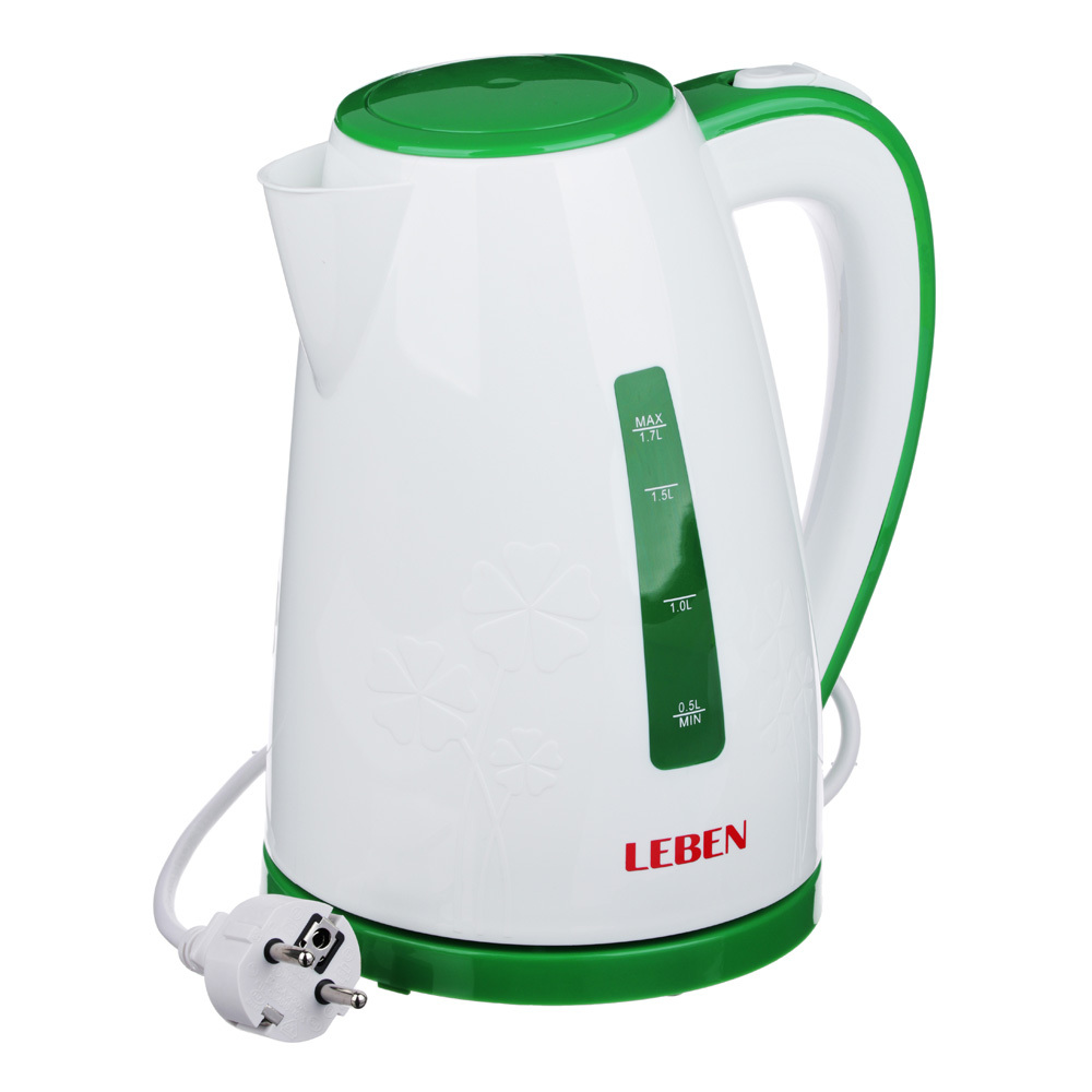 Чайник электрический LEBEN 291-067 1.7 л белый, зеленый