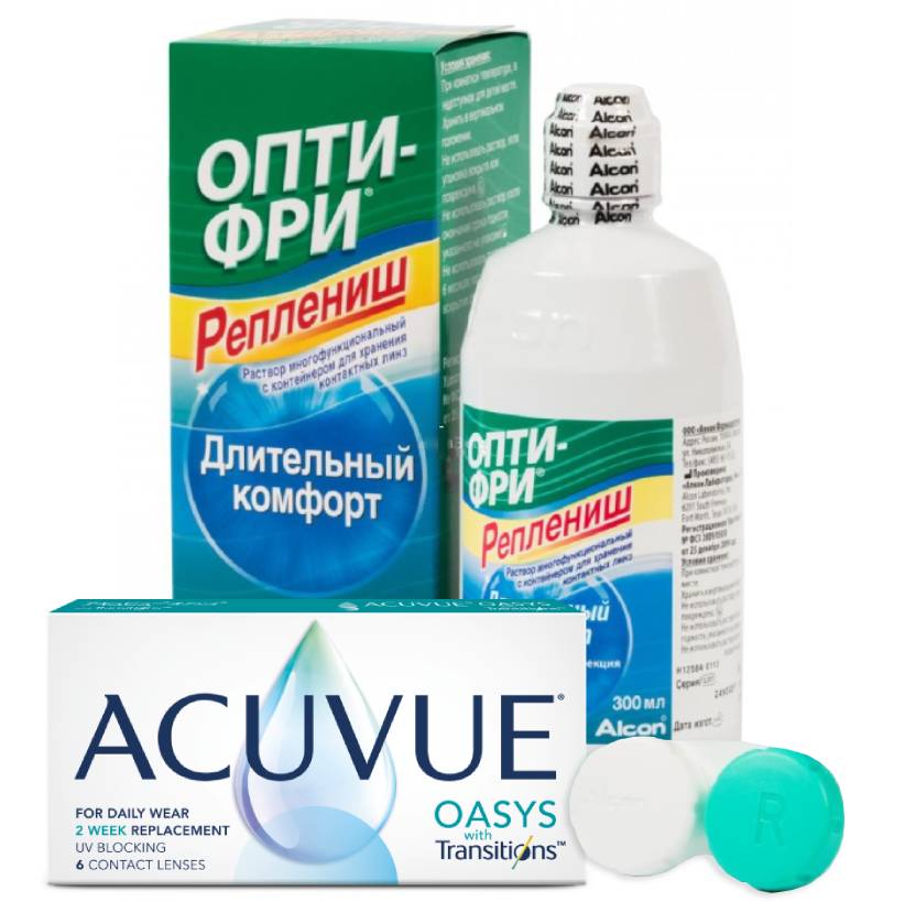 

Набор линзы Acuvue Oasys with transitions 6 линз R 8.4 -4,00 + Опти-Фри Реплениш 300, Oasys with transitions 6 линз + Опти-Фри Реплениш 300 мл