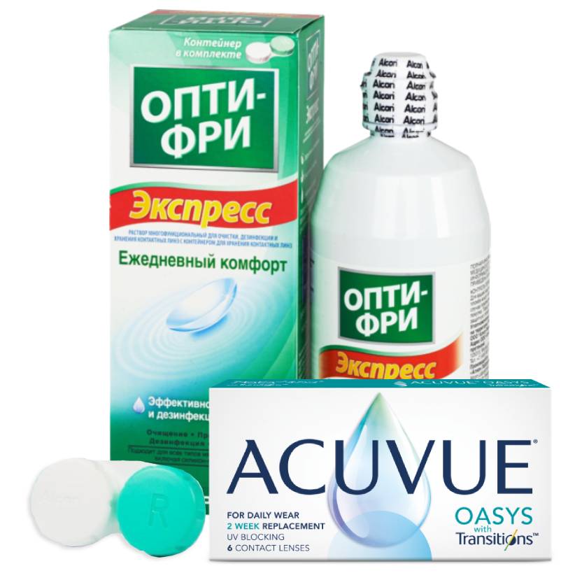 

Набор линзы Acuvue Oasys with transitions 6 линз R 8.4 -5,00 + Opti-Free Express 355, Oasys with transitions 6 линз + Opti-Free Express 355 мл
