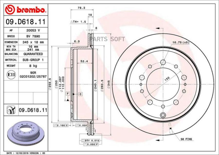 

Тормозной Диск Задний D345mm Lexus Lx ( J2 ) 08 Brembo 09.D618.11