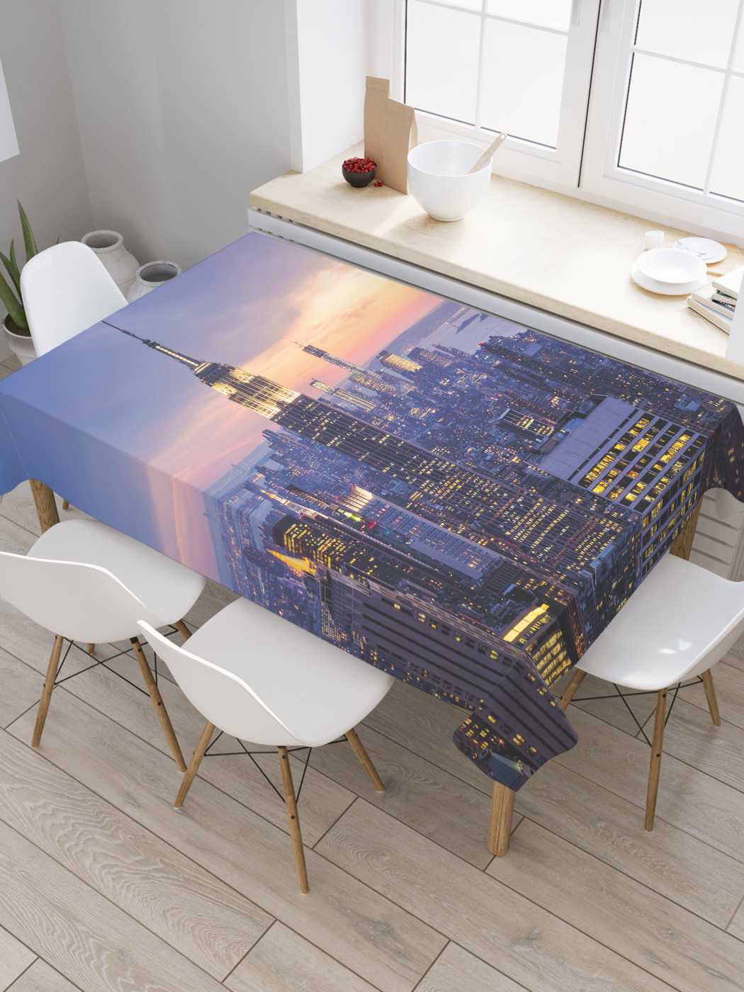

Скатерть прямоугольная JoyArty "Верхушка города" из сатена, 120x145 см, Голубой, Верхушка города