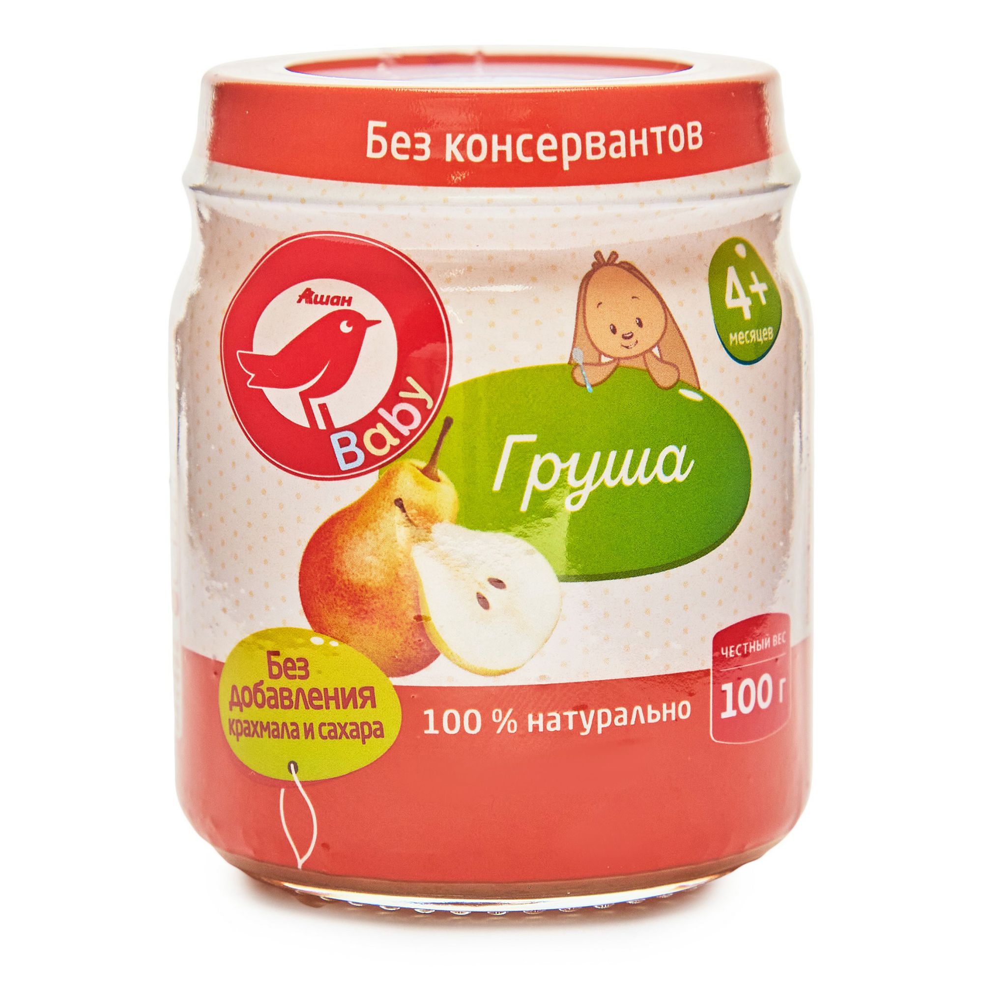 

Пюре АШАН Красная птица груша с 4 месяцев 100 г