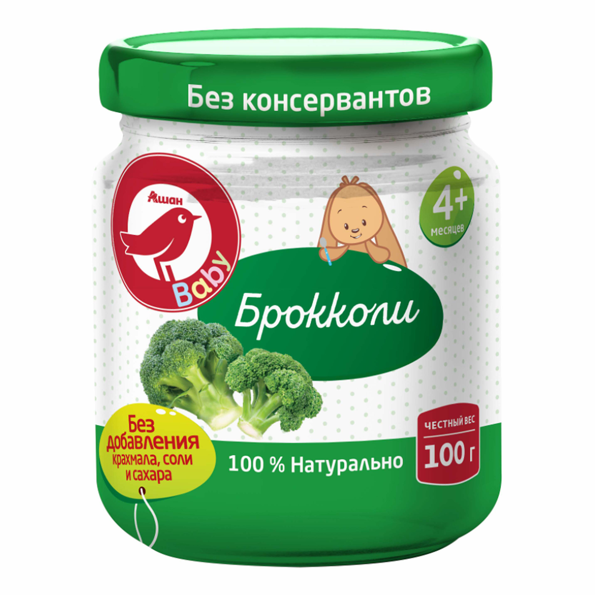 Пюре АШАН Красная птица брокколи с 4 месяцев 100 г