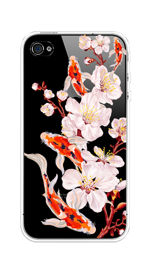 

Чехол на Apple iPhone 4/4S "Карпы и сакура", Оранжевый;розовый;бежевый;прозрачный, 10150-1