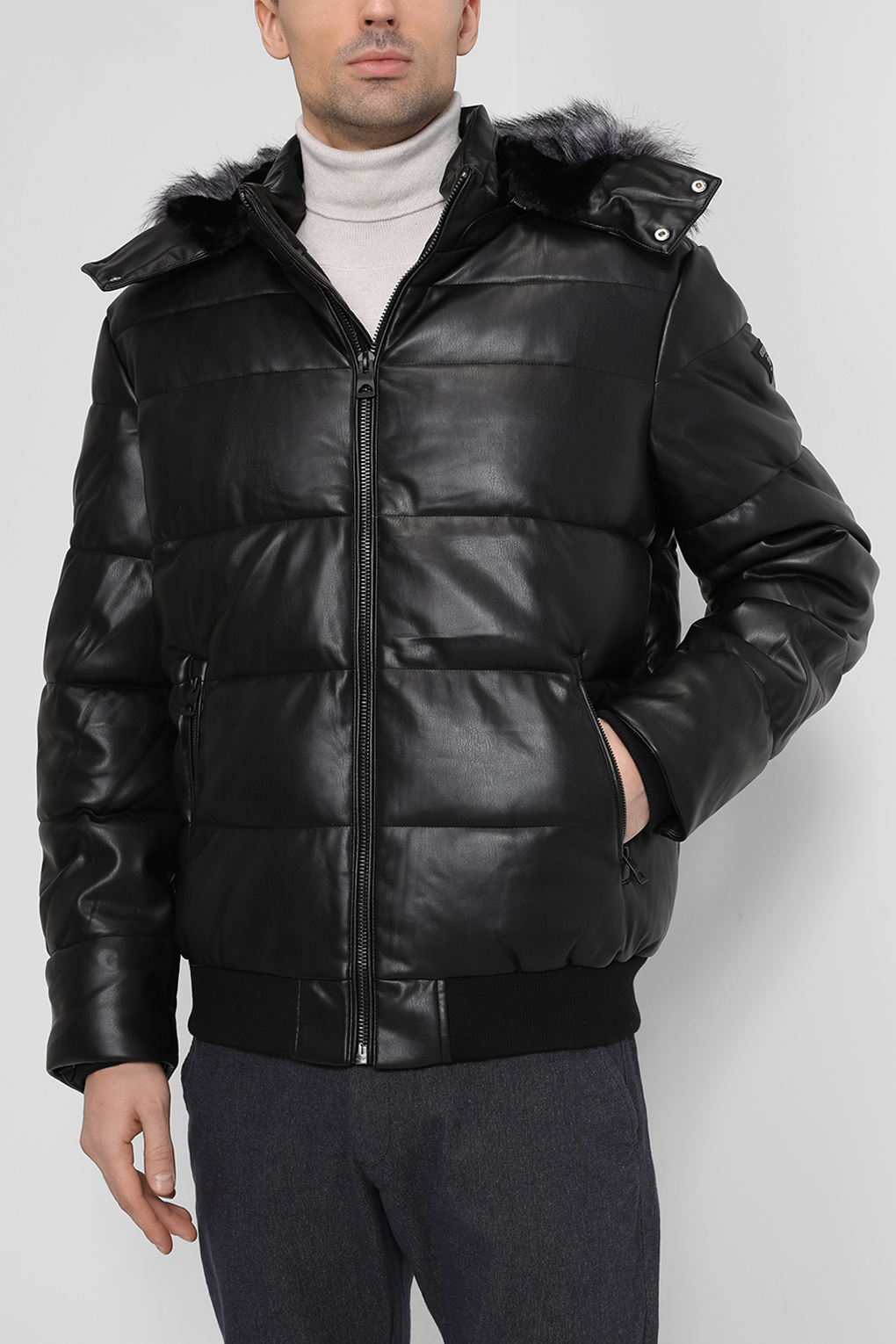 Кожаная куртка мужская Guess M2BL40 WE480 черная L