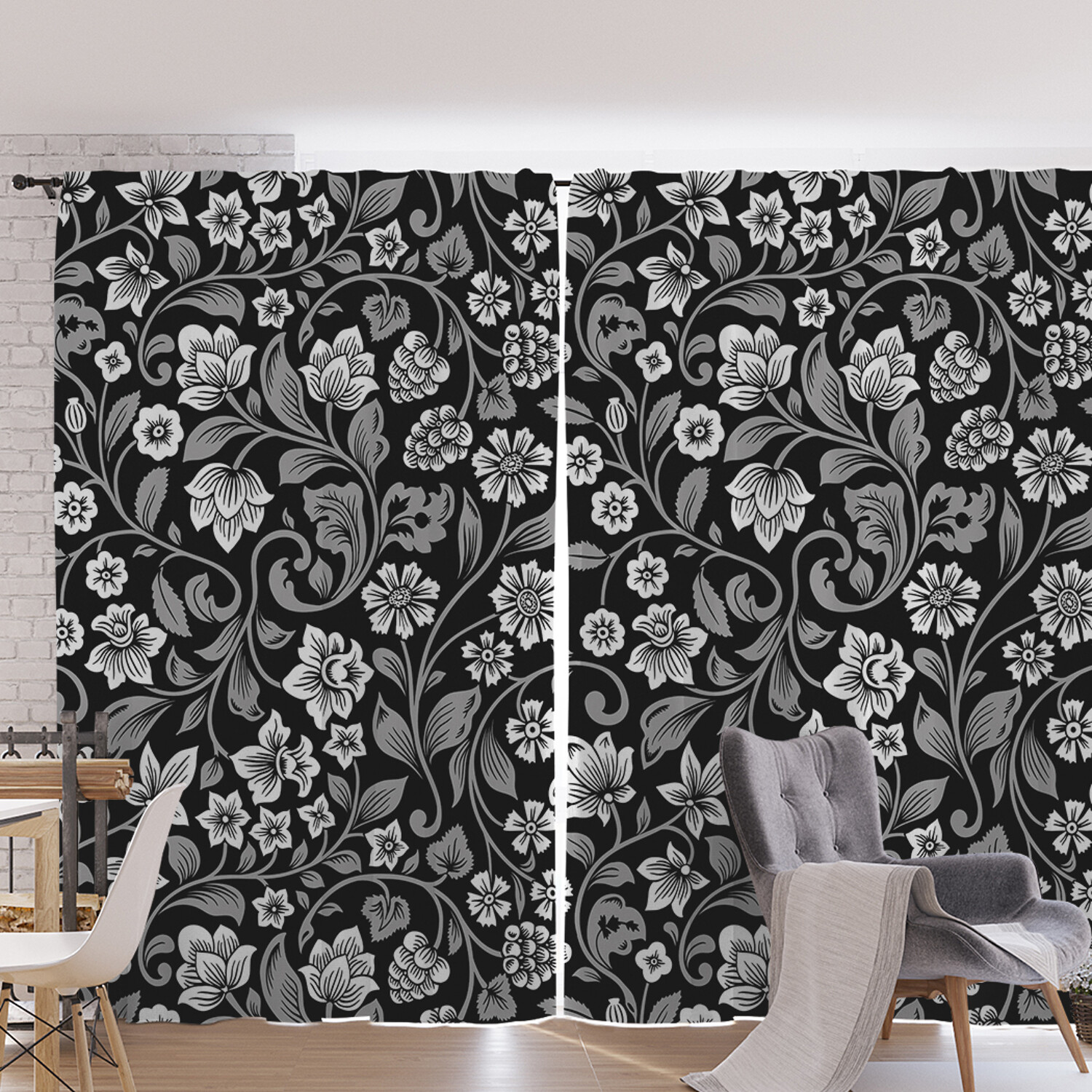 

Шторы под лён JoyArty "Изящное цветение в завитках", серия Oxford DeLux, 340х265 см, Изящное цветение в завитках