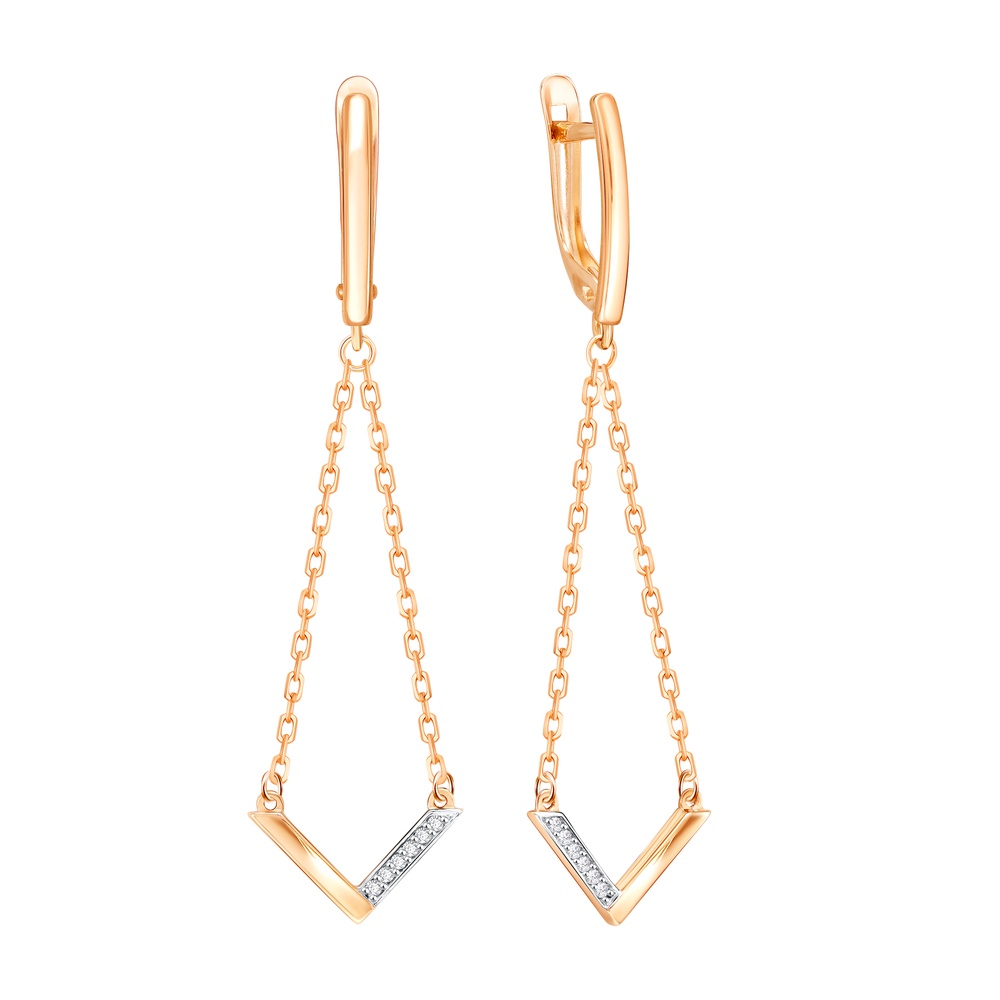 

Серьги подвески из красного золота 585Gold 302006672, фианит, 302006672